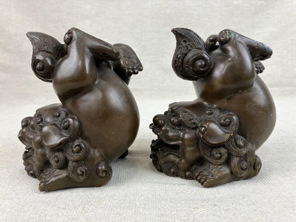 Pair of Bronze Foo Dogs - 7
