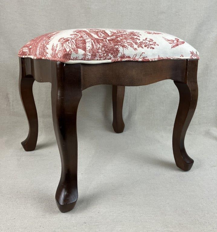 Queen Anne Style Toile Upholstered Stool - 2
