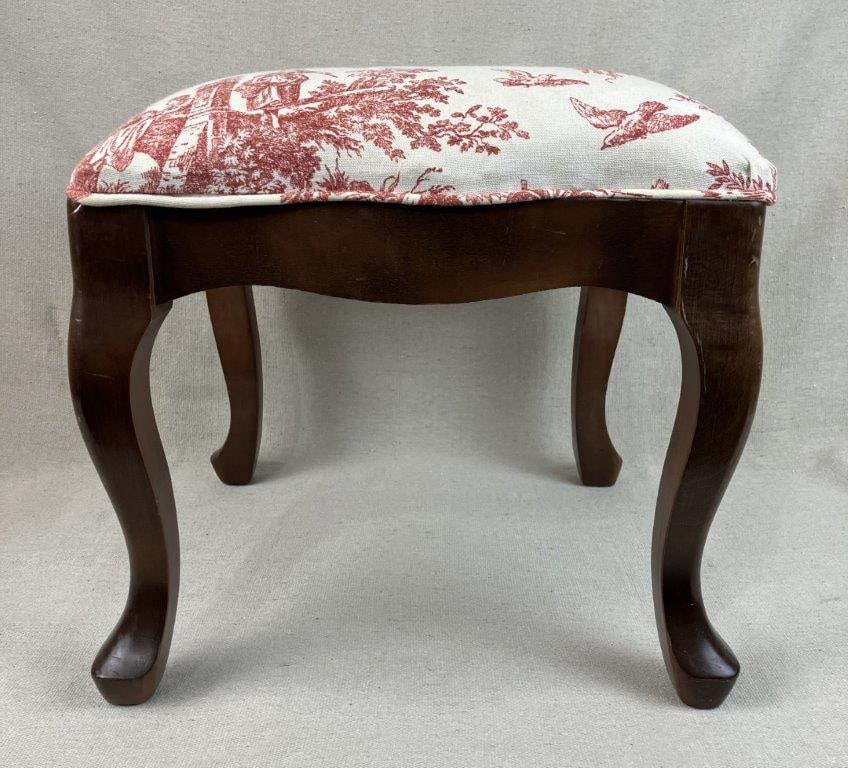Queen Anne Style Toile Upholstered Stool - 4