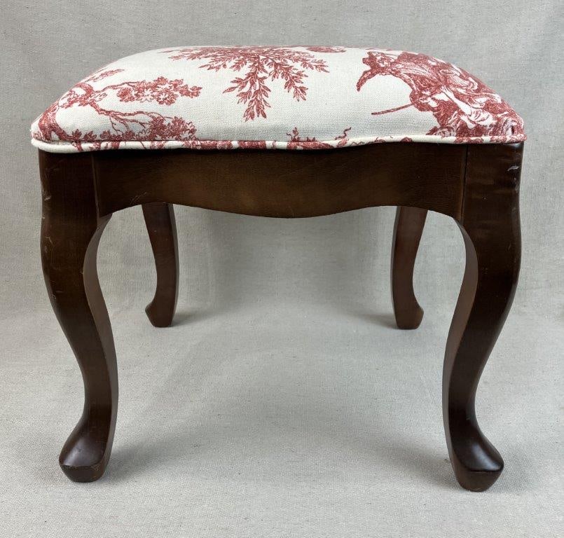Queen Anne Style Toile Upholstered Stool - 7