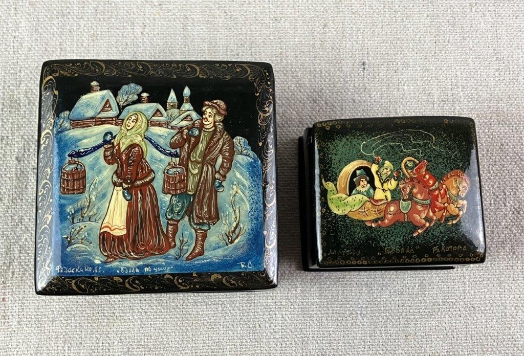 Two Hand Painted Russian Lacquer Box - 7