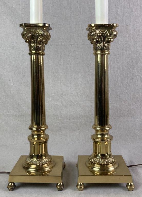 Pair of Neoclassical Style Brass Lamps - 4