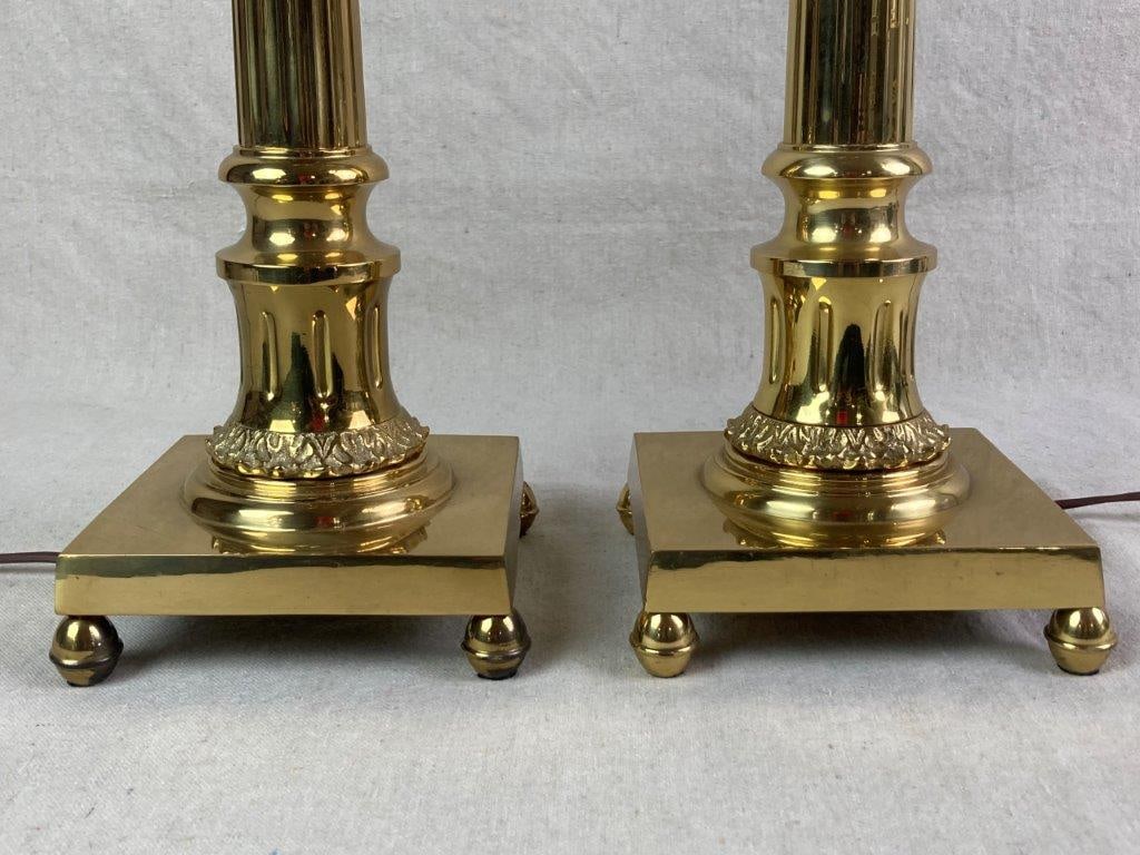 Pair of Neoclassical Style Brass Lamps - 6