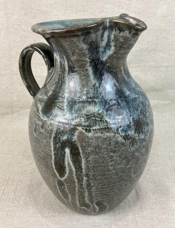 Zedith Teague Garner Pottery Pitcher: Stoneware pitcher signed on the base with the artist’s initials “Z T G,” and Teague for Zedith Teague Garner (1927–1976), part of the historic Seagrove, North Carolina pottery
