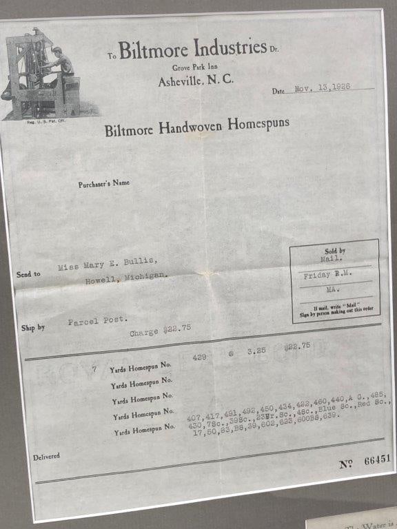 Biltmore Handwoven Homespuns Framed Historical Memorabilia - 2