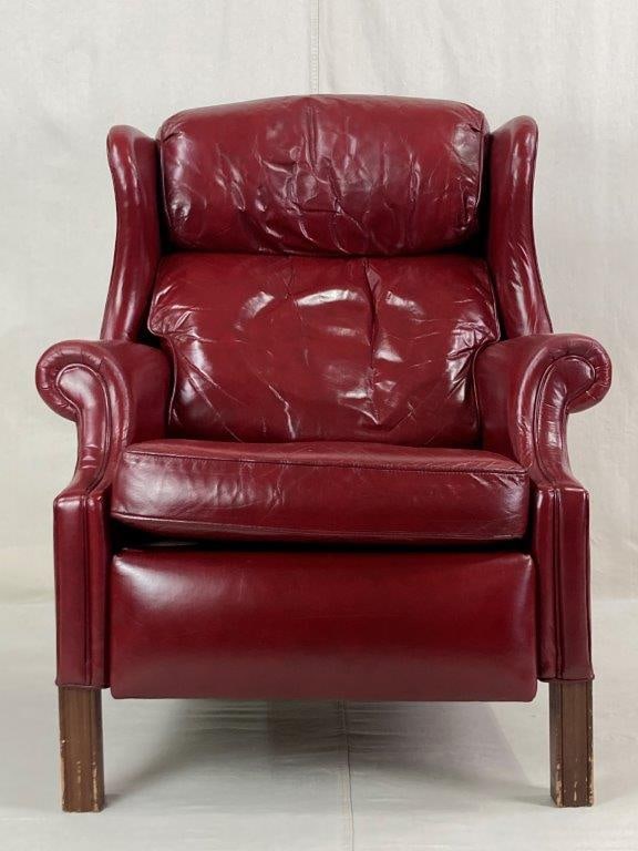 Oxblood Leather Wingback Chair Recliner - 3