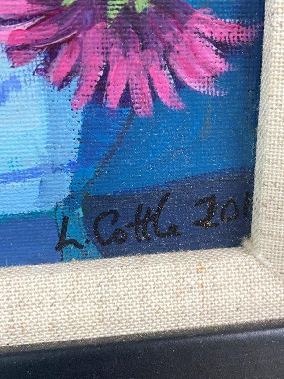 Lesley A. Cottle, Gerber Meets Blue and White, Oil Painting - 4