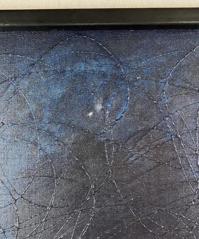 Mid-Century Modern Figure in Blue Abstract Painting - 3