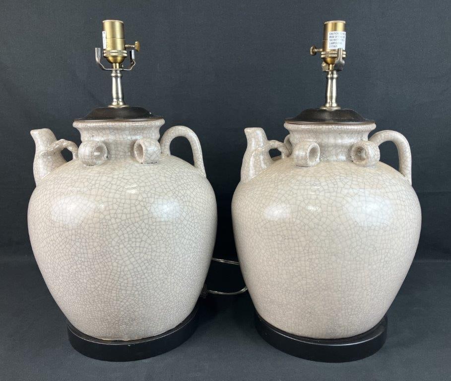 Pair of Modern Ceramic Raku Glaze Lamps - 2