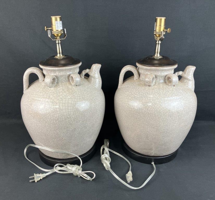 Pair of Modern Ceramic Raku Glaze Lamps - 5