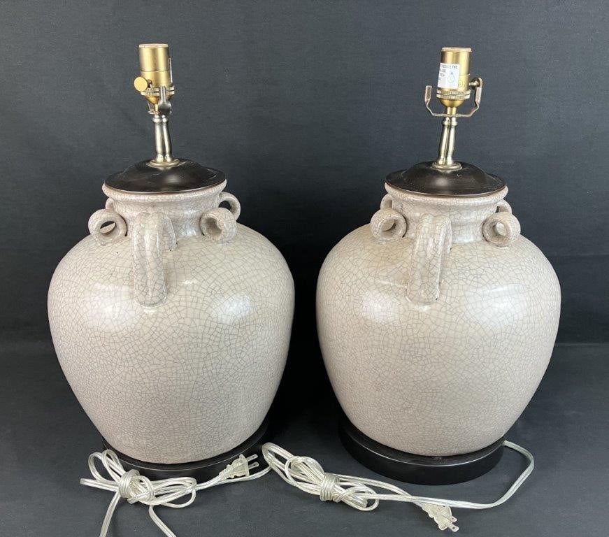 Pair of Modern Ceramic Raku Glaze Lamps - 7