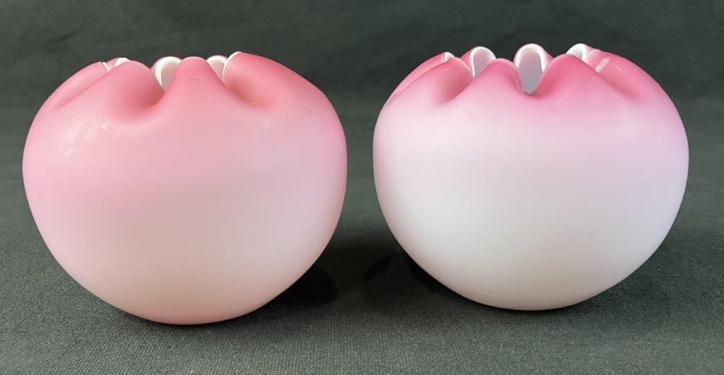Two Victorian Satin Glass Rose Bowls - 2