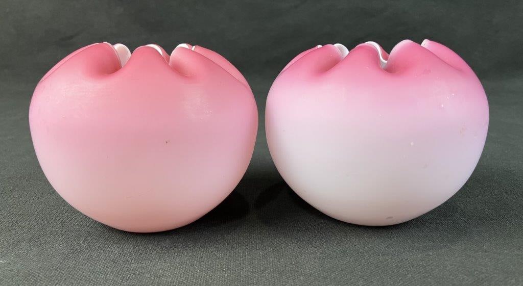 Two Victorian Satin Glass Rose Bowls - 7