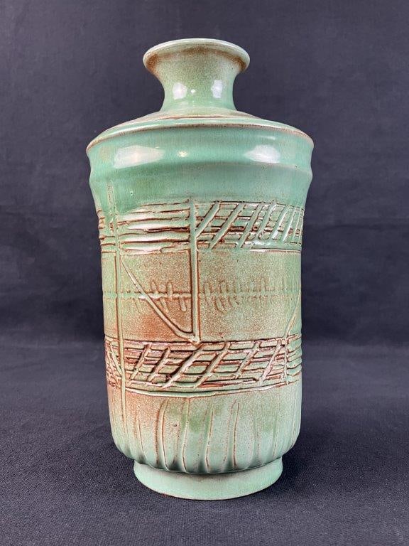 Studio Pottery Celadon Glaze Covered Jar - 2