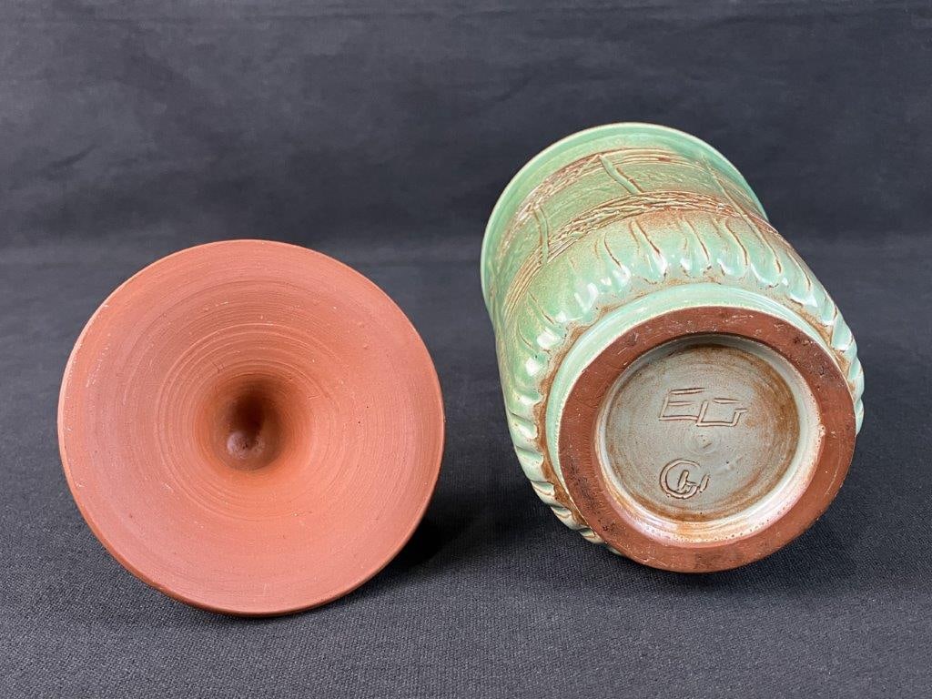 Studio Pottery Celadon Glaze Covered Jar - 6