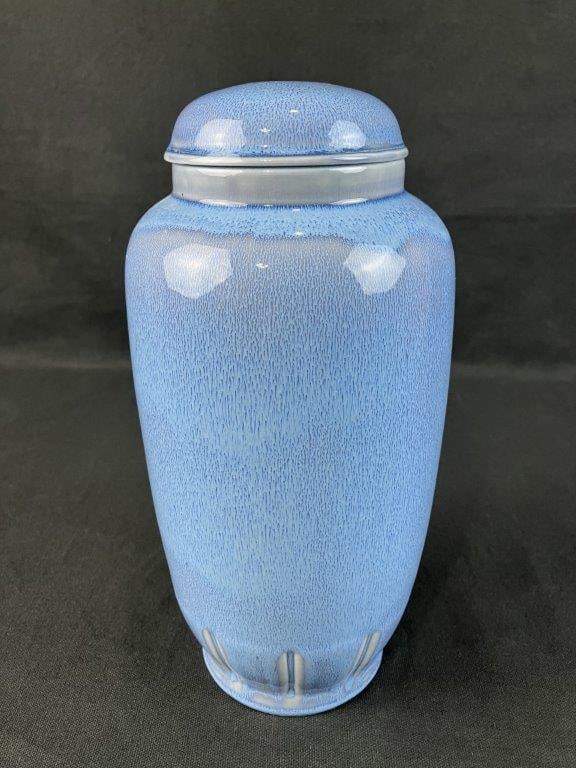 Carillon Pottery Covered Jar: Circa 1930 example of Carillon pottery (often marked Carillon China or Carillon Ware), an American art pottery line produced between the late 1920s and the 1940s. The piece displays Art Deco
