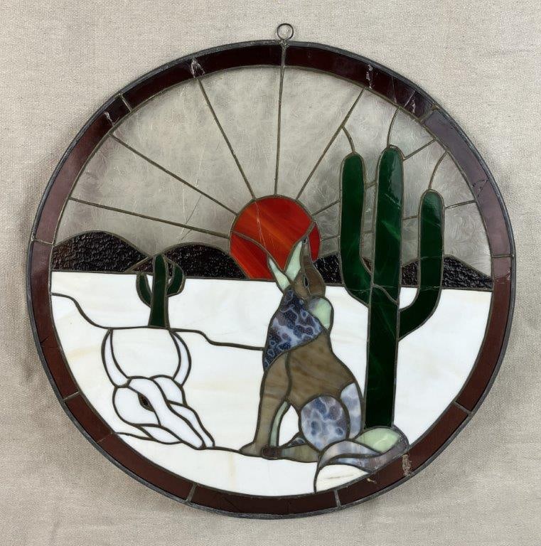 Southwestern Style Stained Glass Wolf Medallion - 6