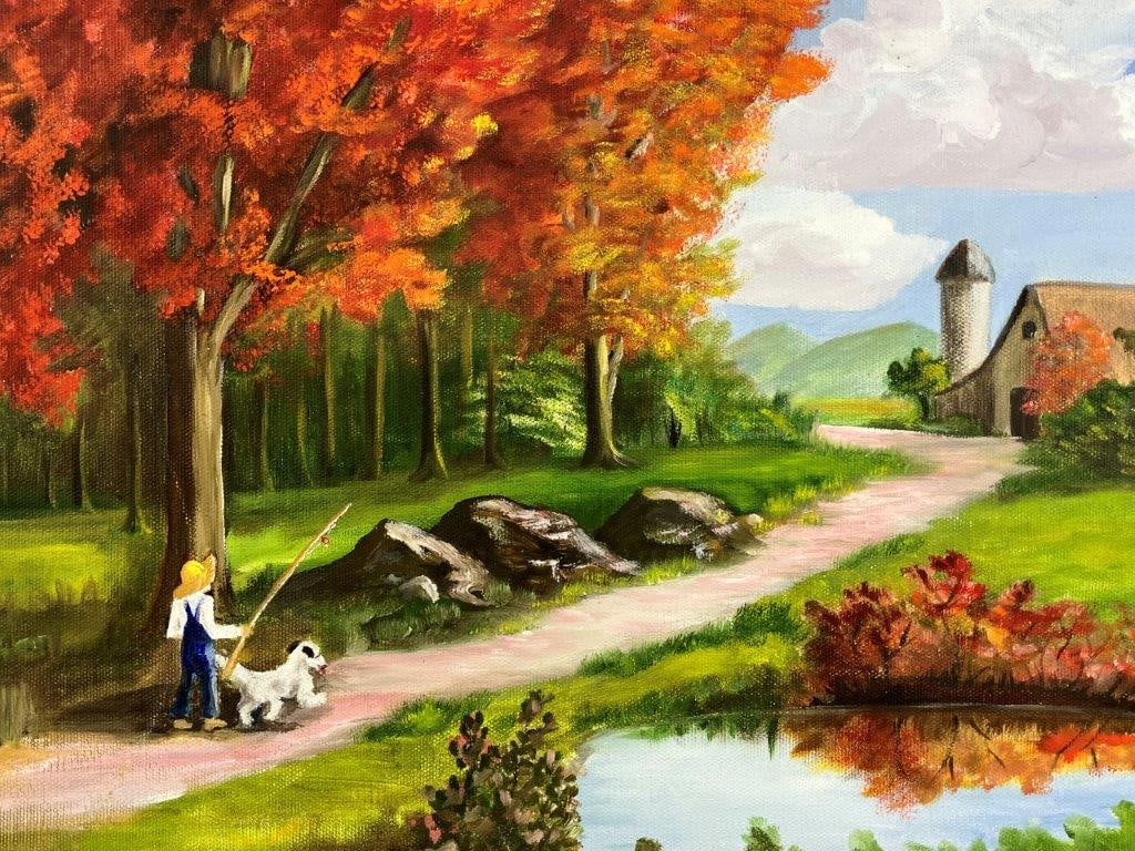 Folk Art Country Landscape Oil Painting - 2