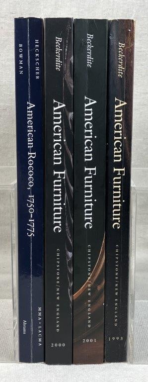 Four American Furniture Books Including American Rococo: A collection of scholarly publications focusing on the history and craftsmanship of American furniture. The set includes American Rococo, 1750â€“1775: Elegance in Ornament by