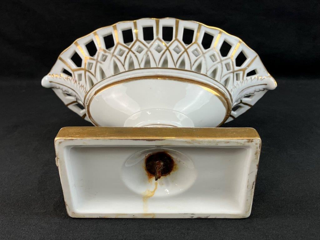 Old Paris Gilt Porcelain Flower Compote - 11