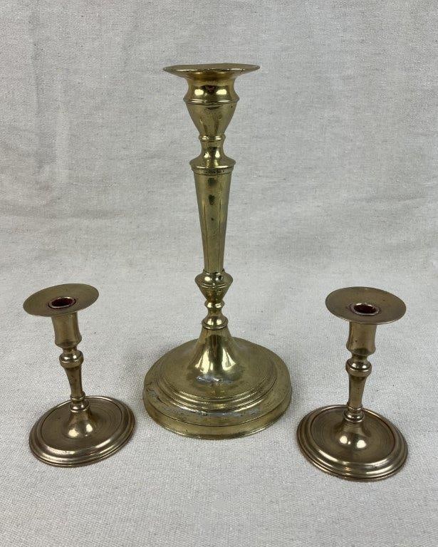 Three 19th Century Brass Candlesticks (1 of 8)
