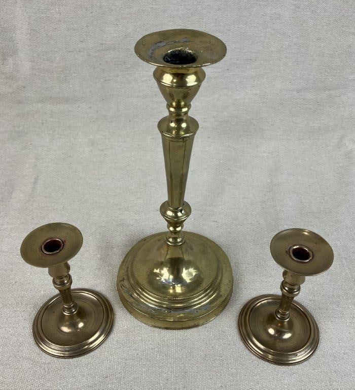 Three 19th Century Brass Candlesticks - 3