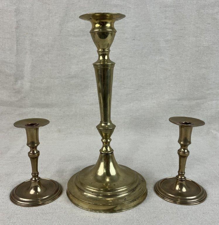 Three 19th Century Brass Candlesticks - 5