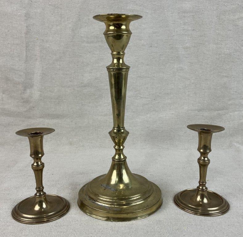 Three 19th Century Brass Candlesticks - 6