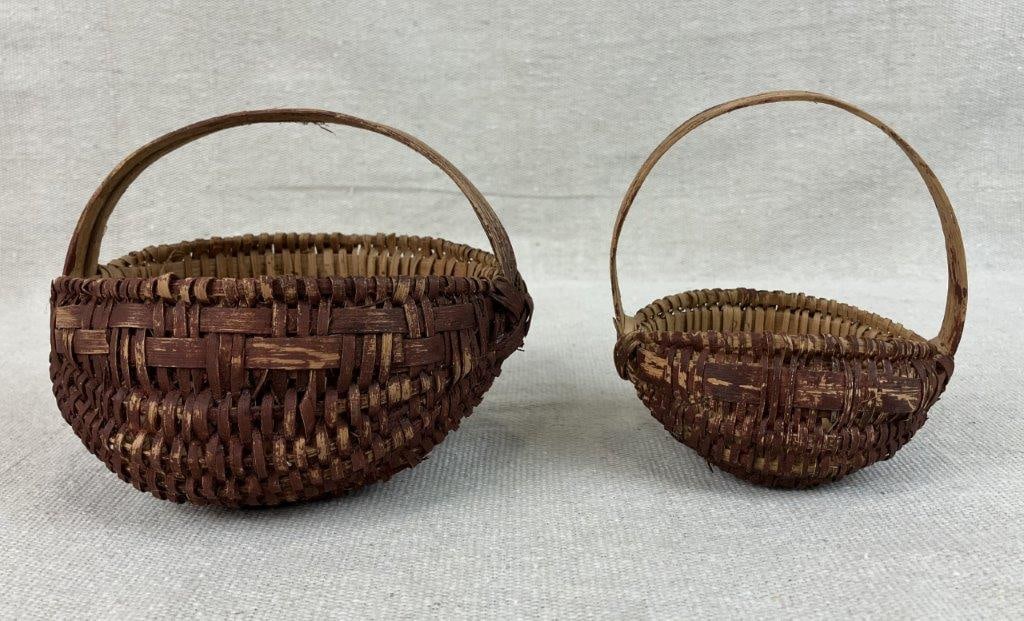 Three Red Painted Country Buttocks Baskets - 11