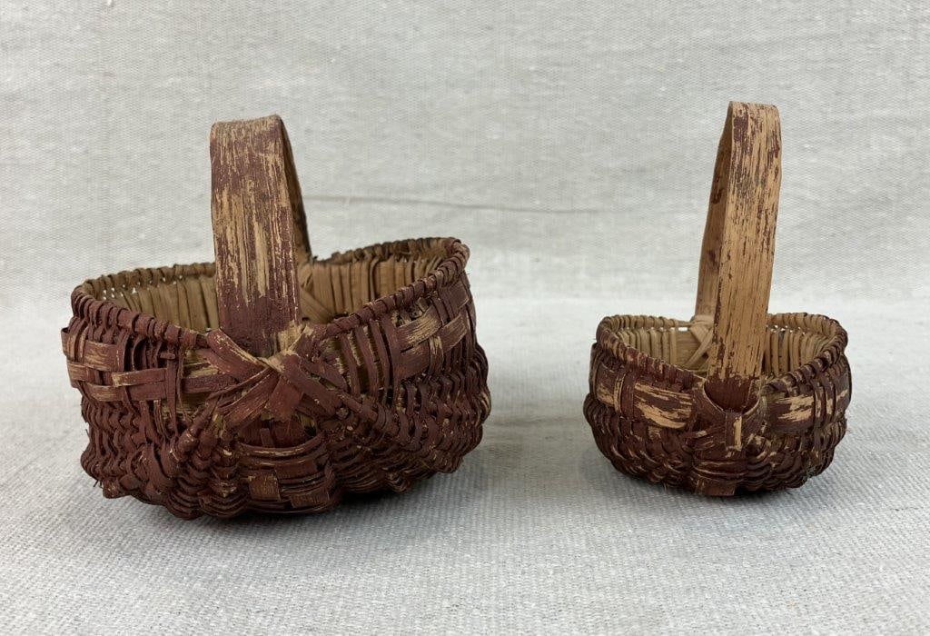 Three Red Painted Country Buttocks Baskets - 12