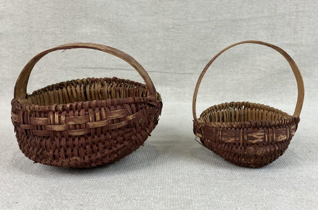 Three Red Painted Country Buttocks Baskets - 13