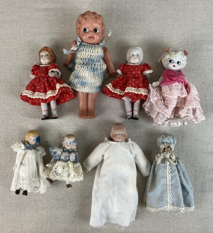 Assortment of Dolls Including Bisque Examples - 2