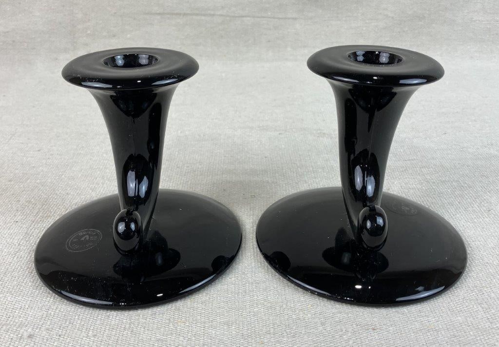 Pair of Viking Ebony Glass Candlesticks - 4
