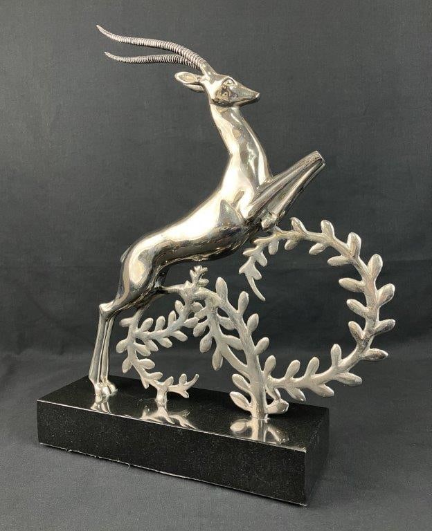 Silvertone Leaping Gazelle Sculpture - 2