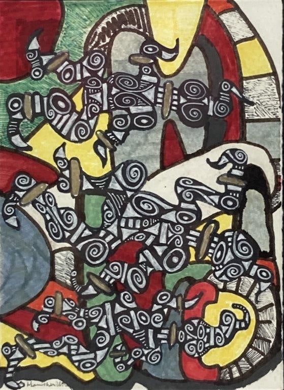 Signed Abstract Mixed Media Illustration - 2