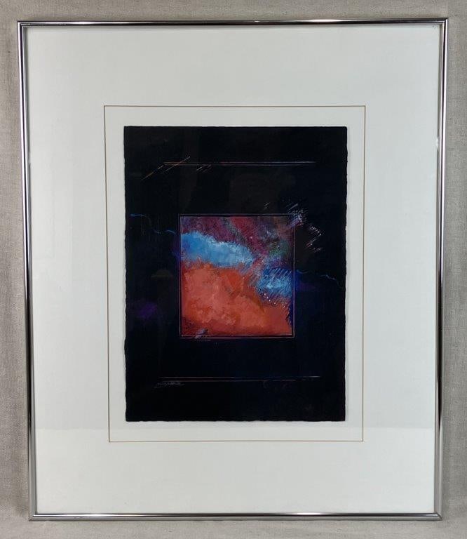 Mary Lou Carpenter Inner Solace Abstract Oil Pastel Drawing: Abstract composition, signed on reverse and dated 1994, of vibrant color with a softly blended, cloud-like application of oil pastel. Mary Lou Carpenter is an intuitive painter and sculptor whose
