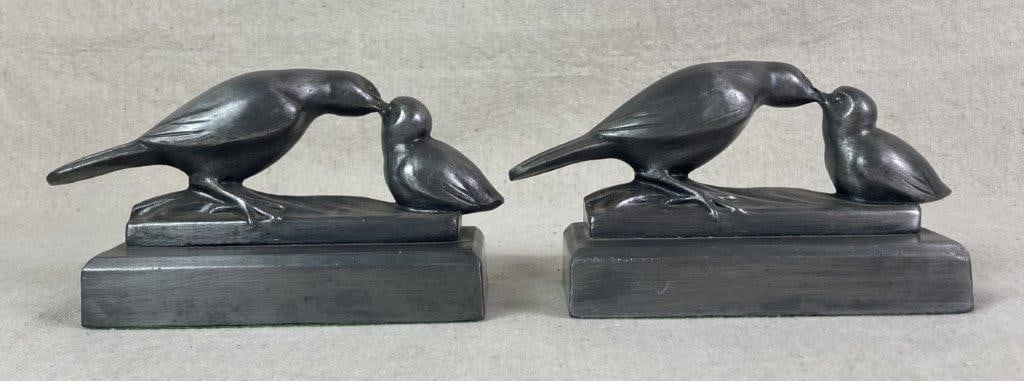 Cast Metal Feeding Bird Bookends - 2