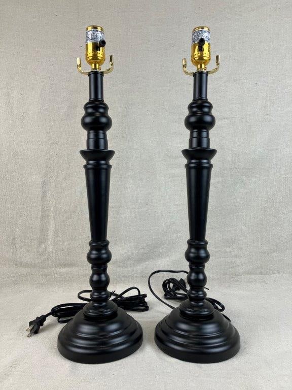 Pair of Black Candlestick Lamps - 2