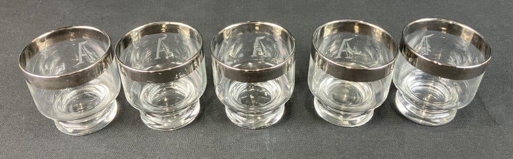 Mid Century Modern Etched Glass and Silver Rimmed Rocks Glasses - 6