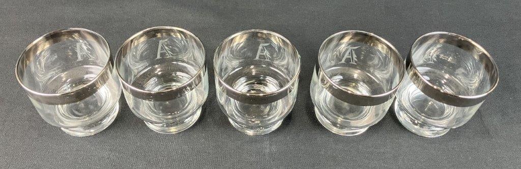 Mid Century Modern Etched Glass and Silver Rimmed Rocks Glasses - 7
