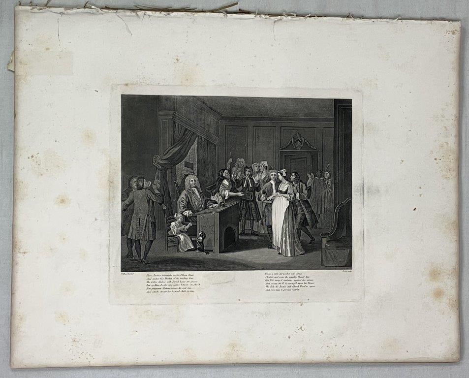 Fifteen Folio Engravings after William Hogarth: Series derived from the work of William Hogarth (1697–1764), the English artist celebrated for moralizing genre scenes depicting the follies and social issues of his generation. These prints