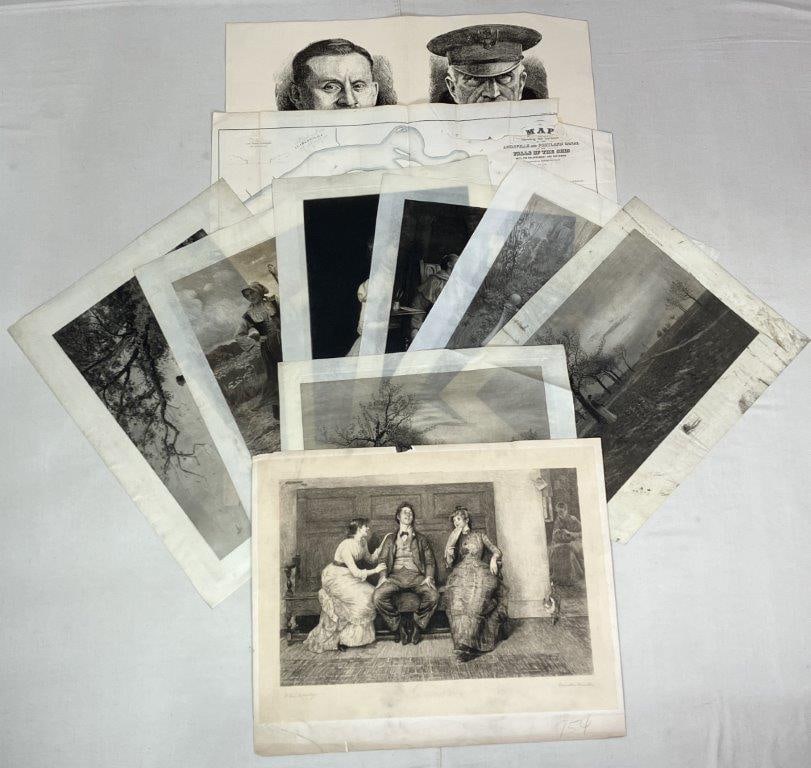 Eleven Signed 19th Century Art Engravings: Group including two engravings depicting women in pastoral settings, a scene of a gentleman with two ladies by Hamilton Hamilton (1847â€“1928), a portrait of a lady in period attire
