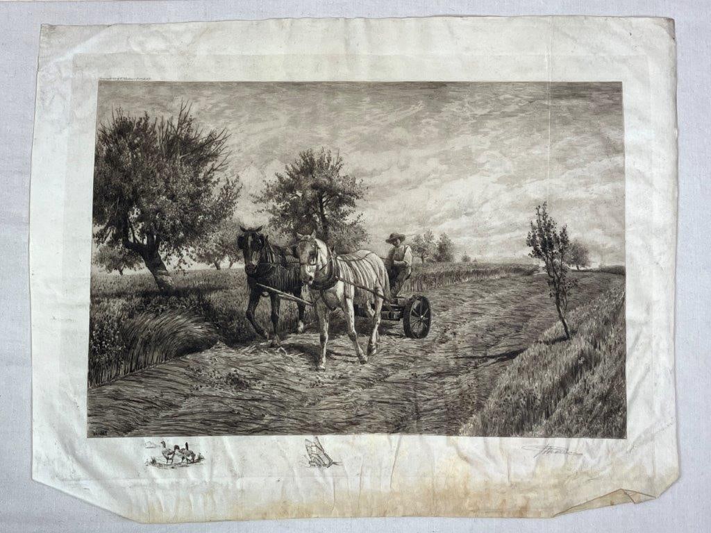 Seven 19th Century Signed Engravings with One Watercolor Painting - 12