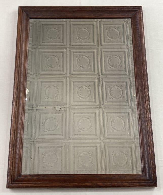 Mahogany Frame Beveled Wall Mirror: Wall mirror featuring a beveled mirror plate set within a pleasing deep mahogany frame. The rich wood tone and simple refined construction create an elegant presentation suitable for a variety of