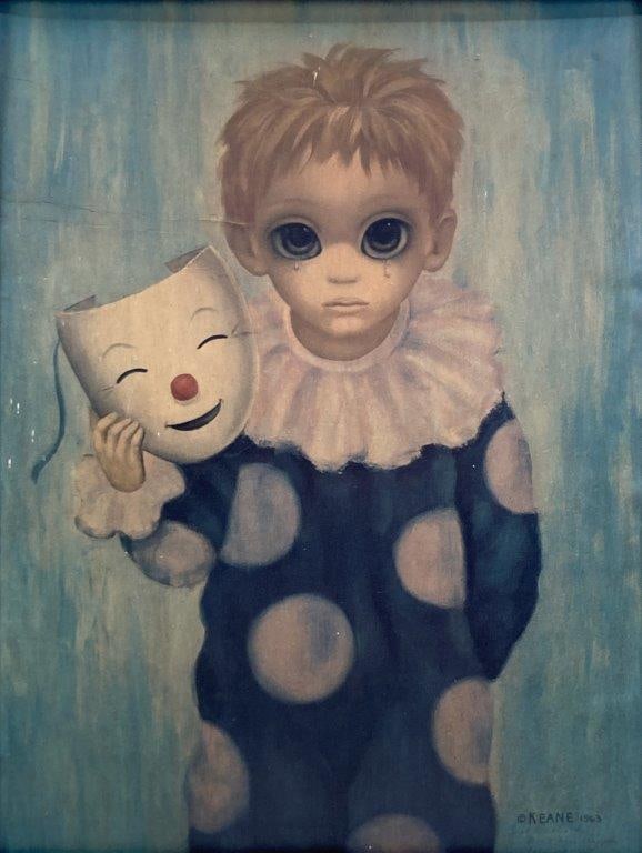Margaret Keane “Happy Mask Unhappy Boy” Signed Big Eyes Print - 2