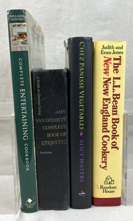 Four Books on Entertainment and Cooking: A group of culinary and hospitality guides designed for the gracious host. This grouping features The L.L. Bean Book of New England Cooking and Complete Entertaining, along with other volumes that