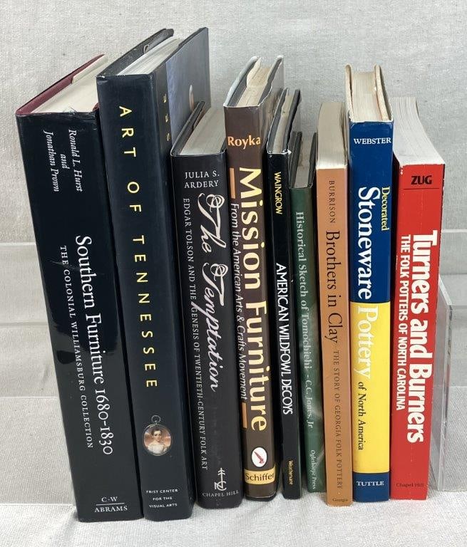 Eight Southern and American Antiques Books: A scholarly group of reference volumes focusing on the regional craftsmanship and material culture of the American South. This significant grouping includes Brothers in Clay: The Story of Georgia