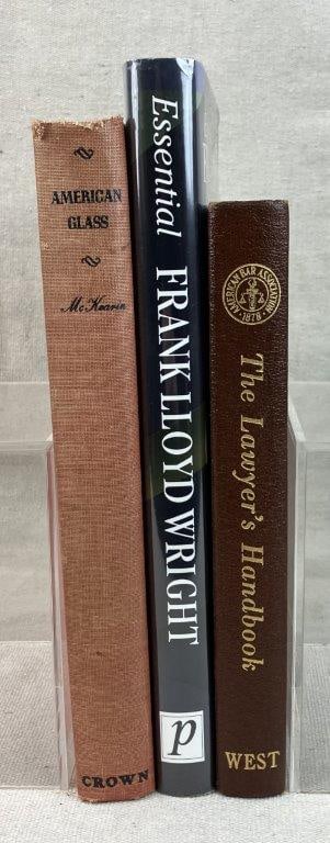Three Assorted Non-Fiction Books: A diverse grouping of scholarly and professional reference volumes. This group features The Essential Frank Lloyd Wright, The Lawyerâ€™s Handbook, and a comprehensive guide to