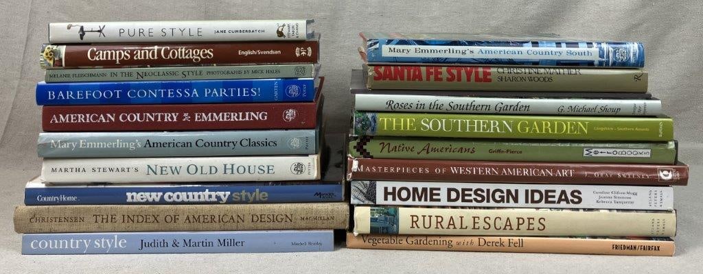 Twenty Assorted Books Including Interior Design and Art: An extensive group of illustrated volumes spanning fine art, cultural history, and home aesthetics. Notable titles in this grouping include Masterpieces of Western American Art, Home Design Ideas,