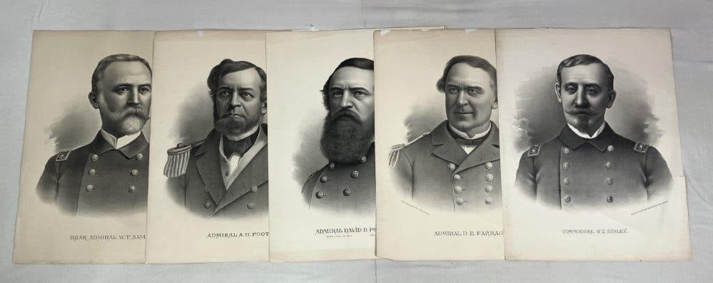 Military Portrait Lithographs: Group of military portrait lithographs including William T. Sampson, U.S. Navy officer during the Spanish–American War; Admiral Andrew Hull Foote, a prominent Union naval officer during the
